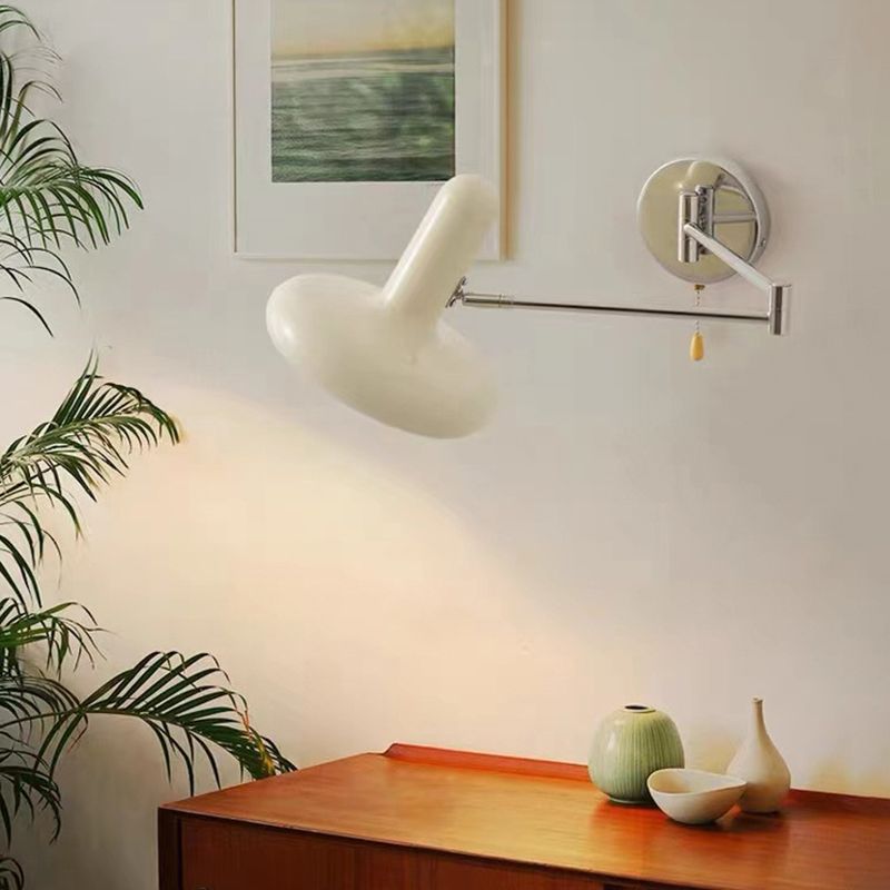 Postmodern Beige Wall Light Fixture with Metallic Shade for Sitting Room