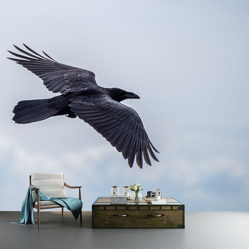 Modern Crow Mural Wallpaper Moisture Resistant Living Room Wall Covering