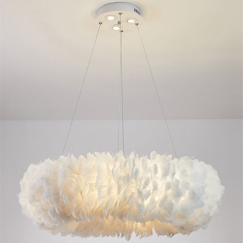 Art Deco Feather Pendant Lighting Modern Nordic Creative Round Hanging Ceiling Light for Bedroom