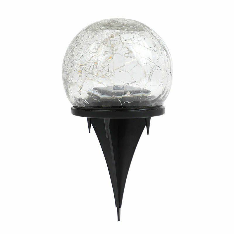 Crackle Glass Ball Stake Light Simplicity Black Solar LED Inground Lamp for Path