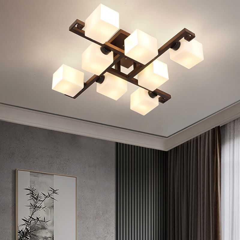 Square Shape Wood Flush Light Modern Style Multi Lights Flush Mount Fixture