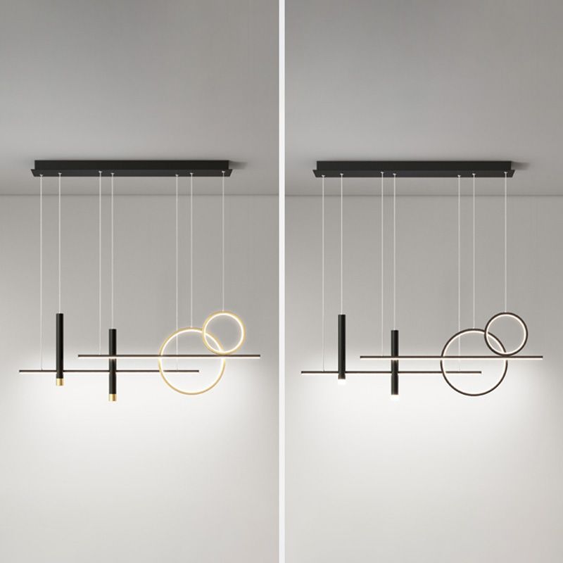 Éclairage à île LED minimaliste Lumière de lustre de l'île linéaire avec une teinte métallique