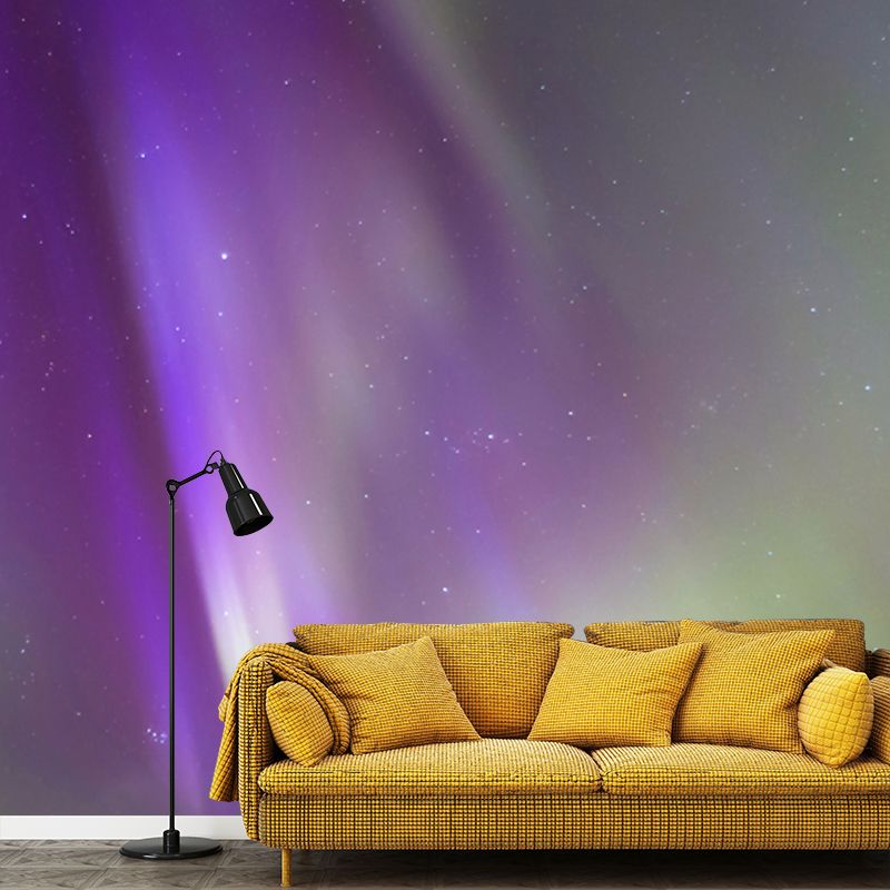 Purple Aurora Rays Mural Decal Stars View Modern Waterproofing Wall Covering for Bedroom