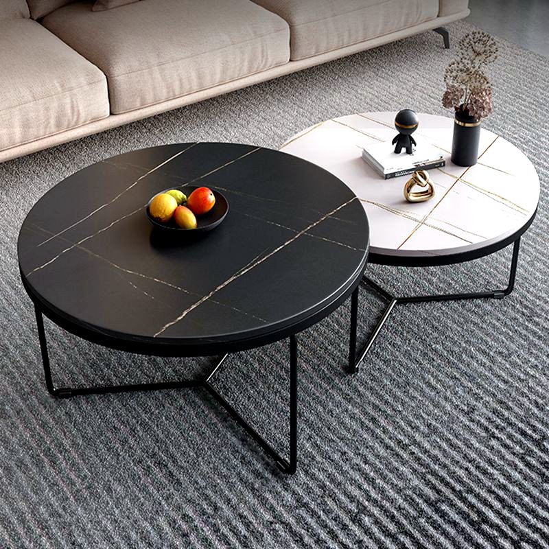 Round Slate Coffee Table Minimalist Coffee Table for Living Room