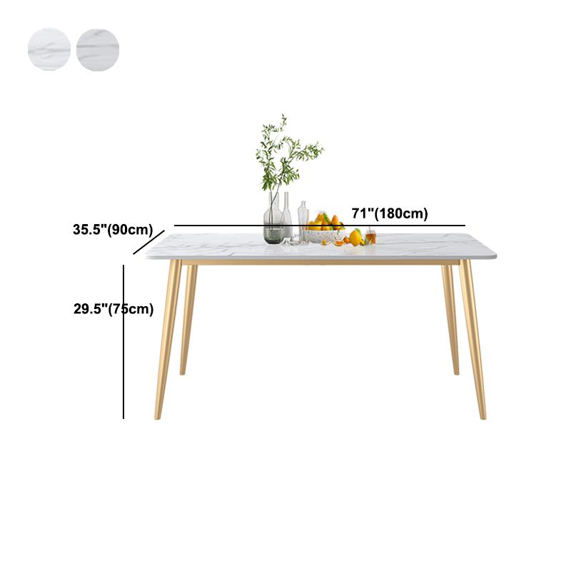 Rectangle Golden Base Dining Table Glam Stone 4 Legs Dining Table