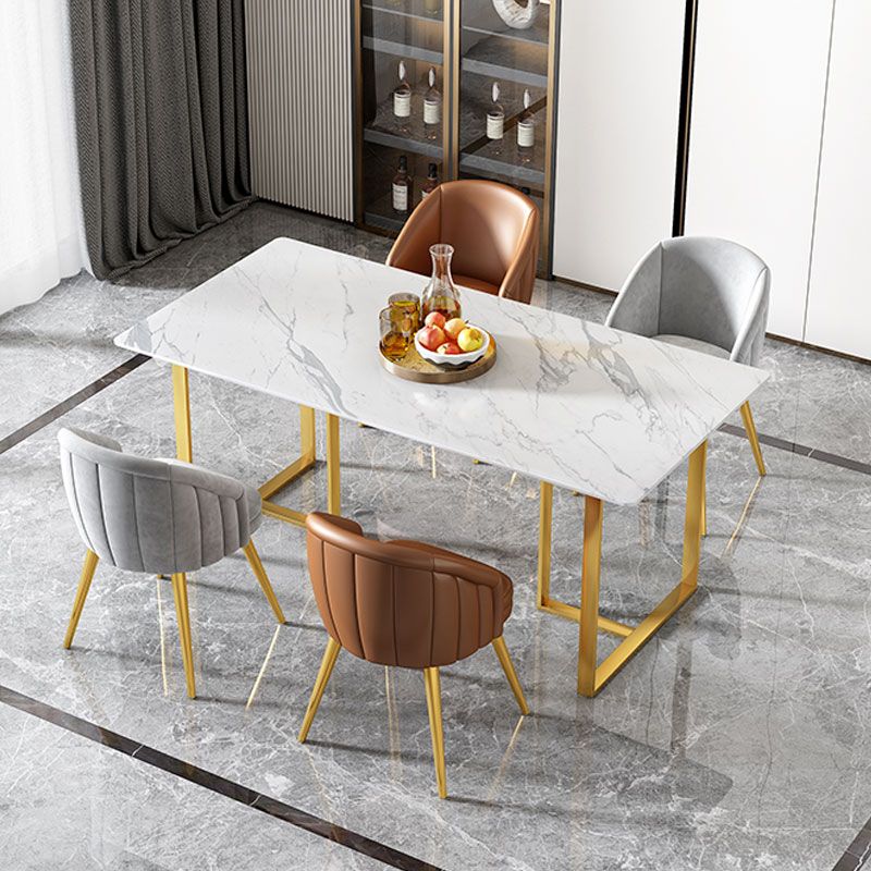 Contemporary Dining Set 1/5 Pcs Rectangle Stone Dining Table with Upholstered Chairs