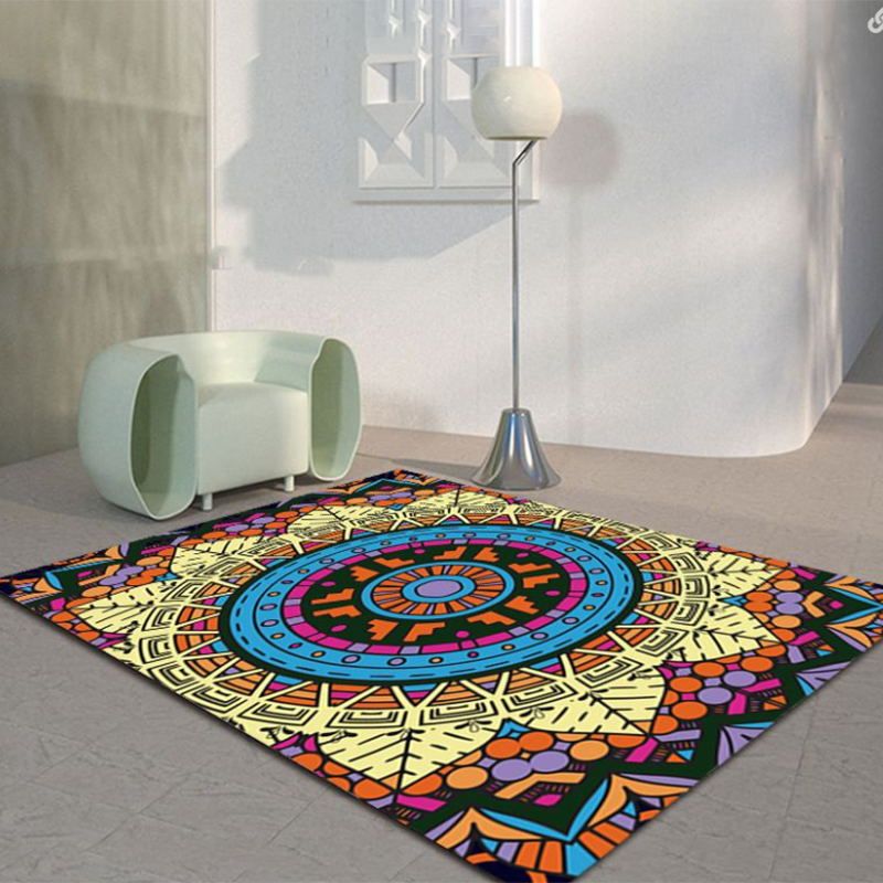 Blue Moroccan Rug Polyester Graphic Rug Non-Slip Backing Indoor Rug for Home Decor