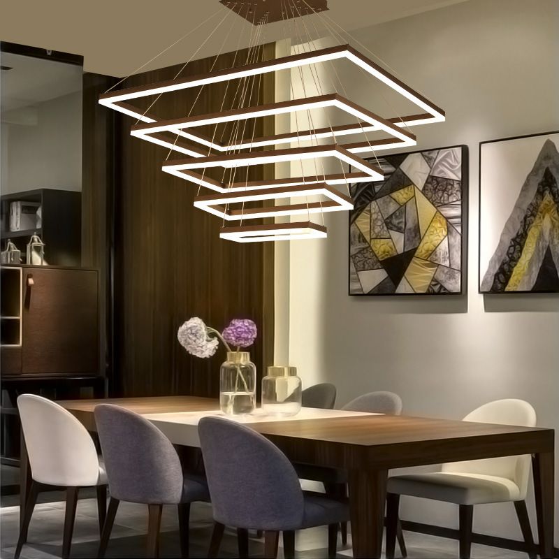 Multi-Layer Bedroom Chandelier Acrylic 1/2/3-Light LED Minimalist Suspension Pendant in Coffee, Warm/White/Natural Light