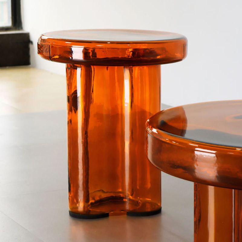 Modern Clear Glass Coffee Table Pedestal Round Simple Cocktail Table