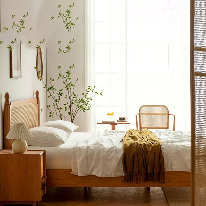 Contemporary Standard Bed Cherry Solid Color Bed Frame With Custom Gold Legs