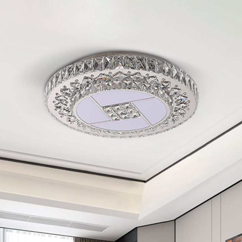 Stainless Steel LED Ceiling Light Minimalist Beveled Crystal Rounded Suspension Pendant Light