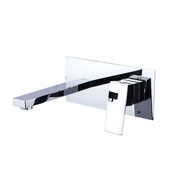 Contemporary Wall Mounted Bathroom Faucet Lever Handles Solid Brass Cubic Faucet