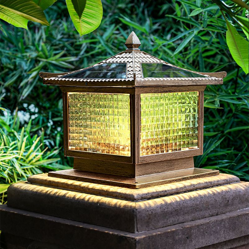 Rectangular Shape Metal Solar Pillar Lamp Modern-Style 1 Light Outdoor Waterproof Light