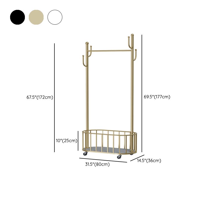 Classic Metal Clothes Hanger Basket Storage Free Standing Coat Rack with Castors