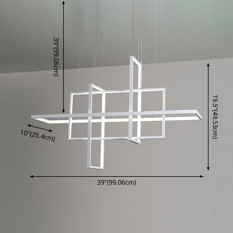 White Frame Rectangular Hanging Light Minimalism LED Acrylic Island Lighting Fixture