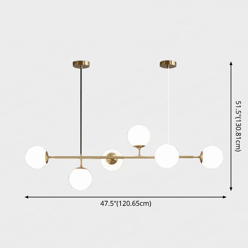 6 Leichte moderne Goldmetallinselheize Beleuchtung Kugelglas Island Deckenleuchte zum Esstisch