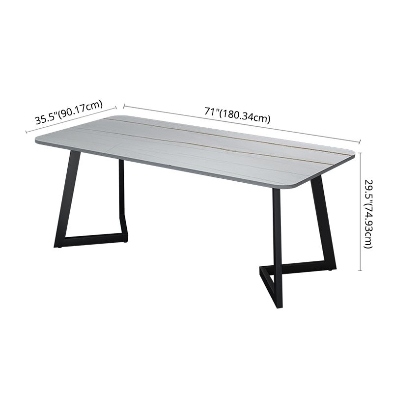 Modern Style Sintered Stone Dining Set with Rectangle Shape Table and Double Pedestal Base