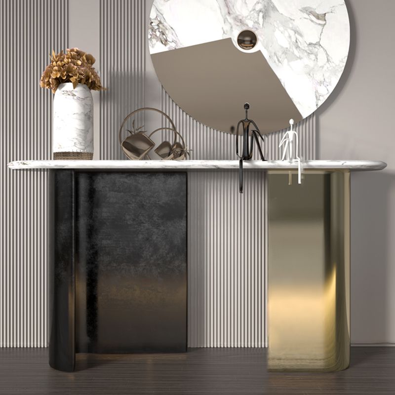 Modern Oval Console Table Metal Console Sofa Table in Black and Gold