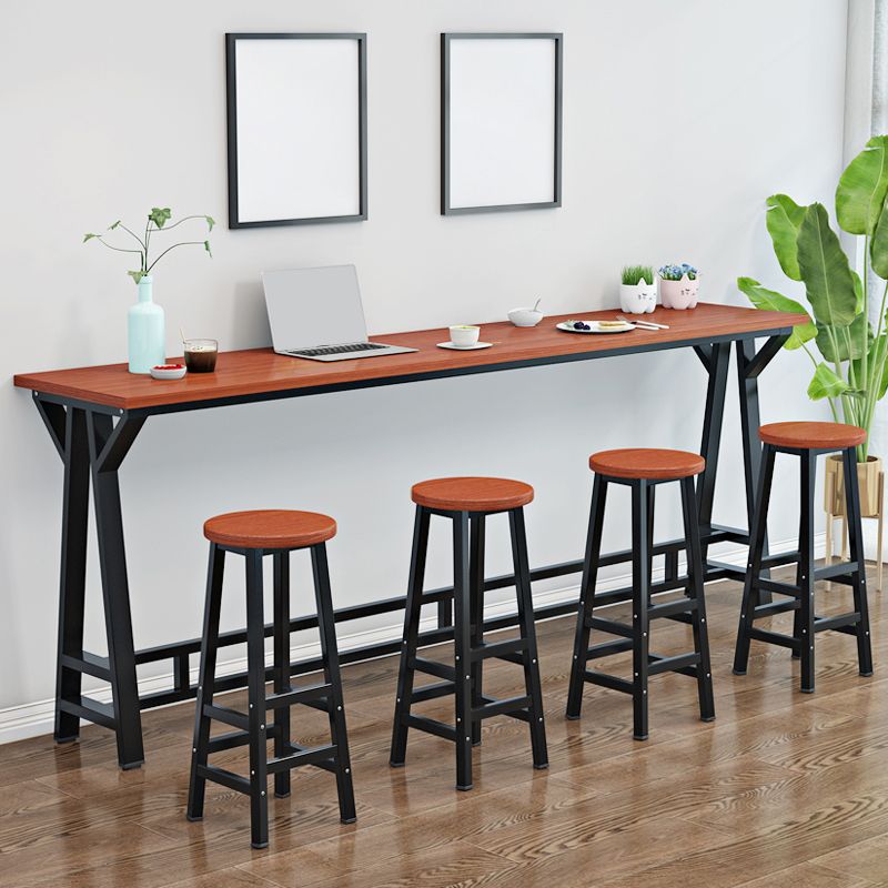 Modern Wood Rectangle Bar Table Metal Base for Milk Tea Shop