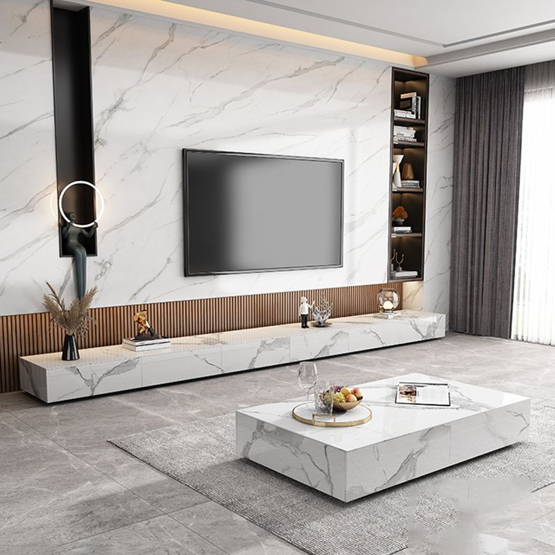 Contemporary Style Stone TV Stand Enclosed Storage TV Cabinet with Drawers