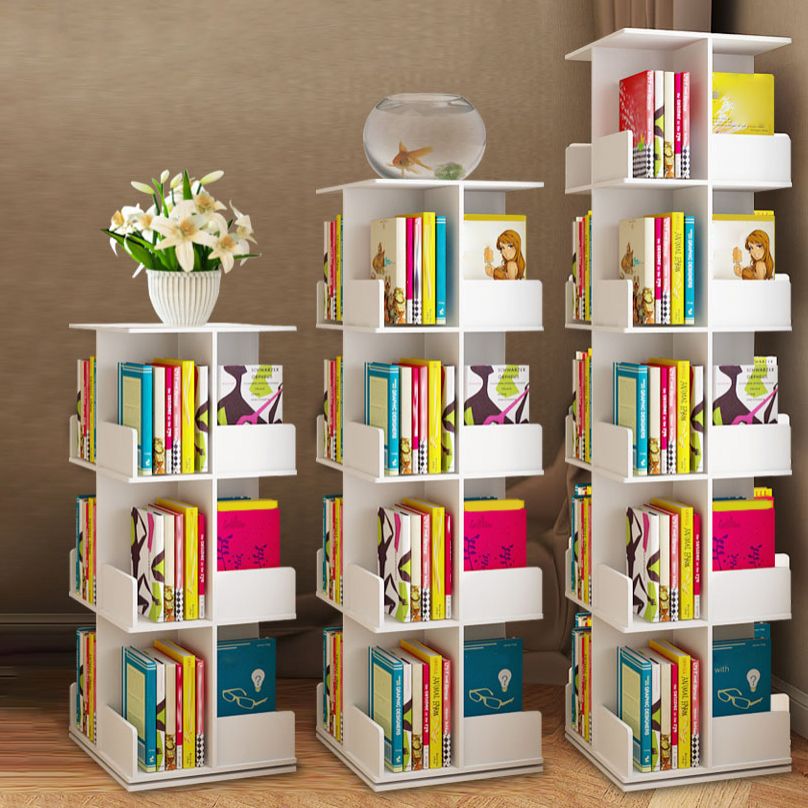 Contemporary Style Bookshelf Rotatable White Bookcase for Home and Office