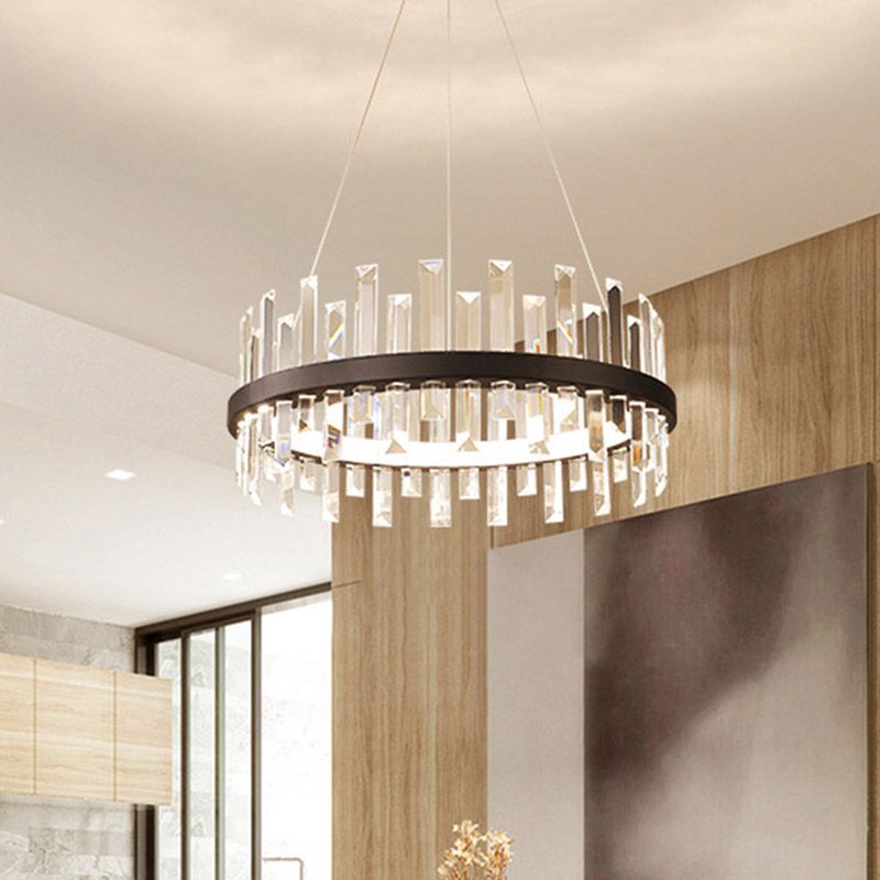 Luce a soffitto a sospensione circolare moderna rettangolo cristallino a LEDELIE LEDALIERE LED BLACI/BIANCO LAMPAGNO DI LUCE COLDA, LUPERATA 23,5 "/31,5"
