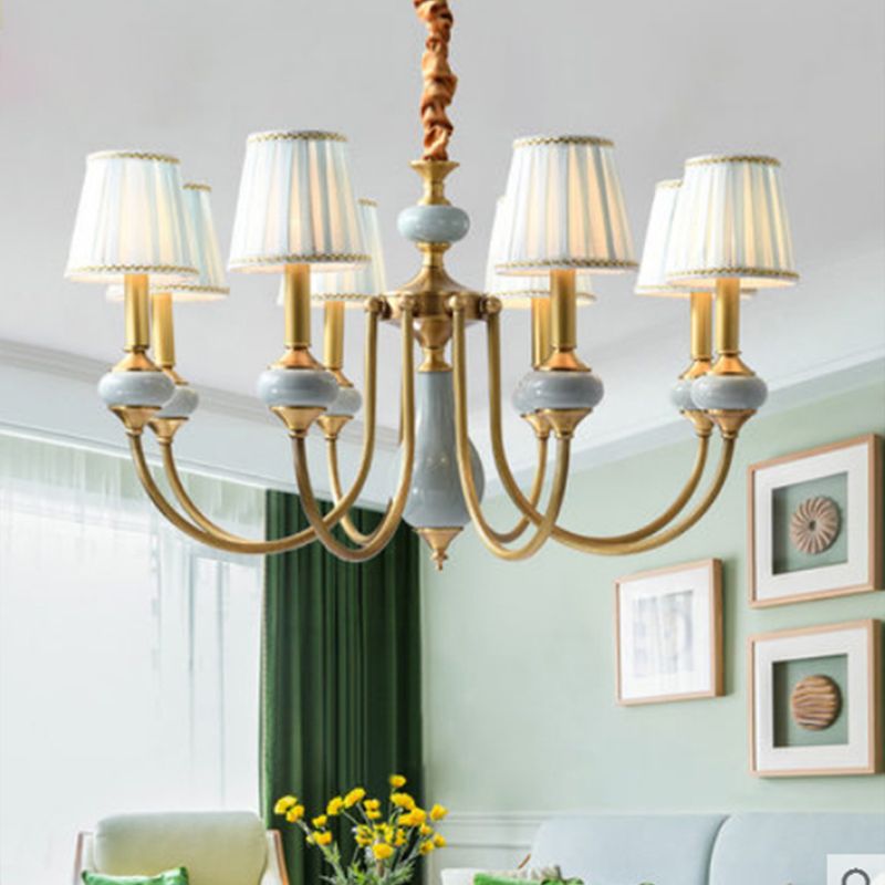 Tapered Chandelier Light Fixture Traditional Fabric Shade Pendant Lighting for Restaurant