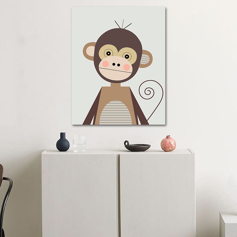 Impression sur toile d'animal de dessin animé, décoration murale texturée moderniste de couleur foncée pour chambre d'enfant