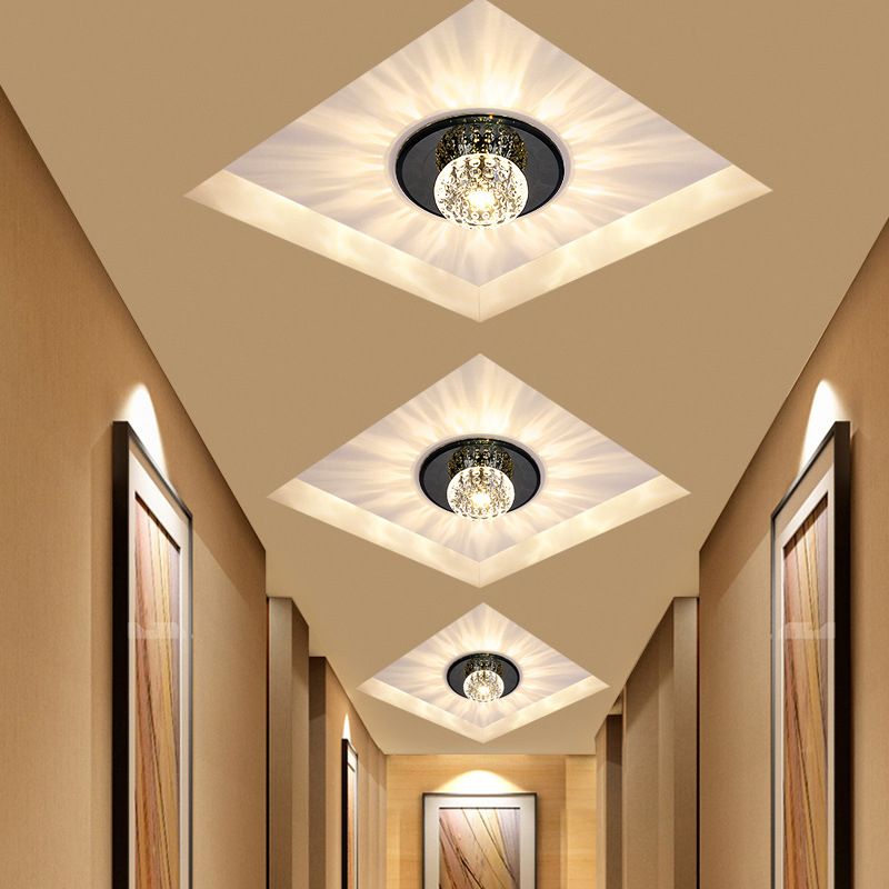 Round Crystal Flush Mount Lighting Simplicity LED Close to Ceiling Lamp for Foyer