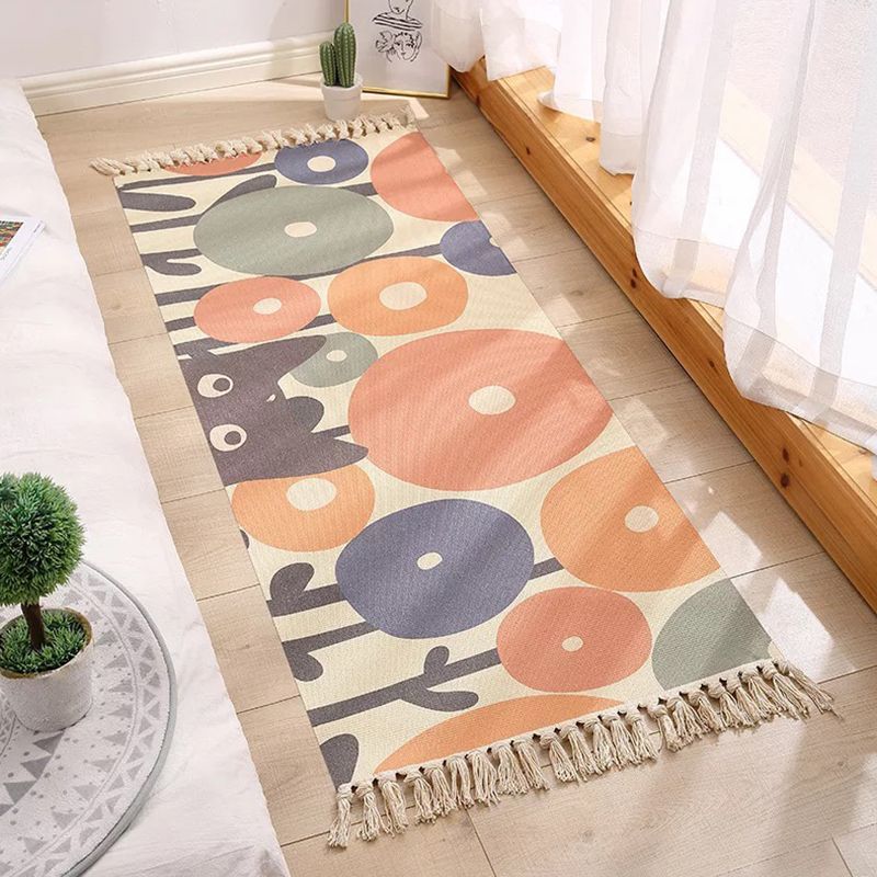 Apricot Tone Modern Indoor Rug Cotton Geometric Print Carpet Easy Care Rug for Home Decoration