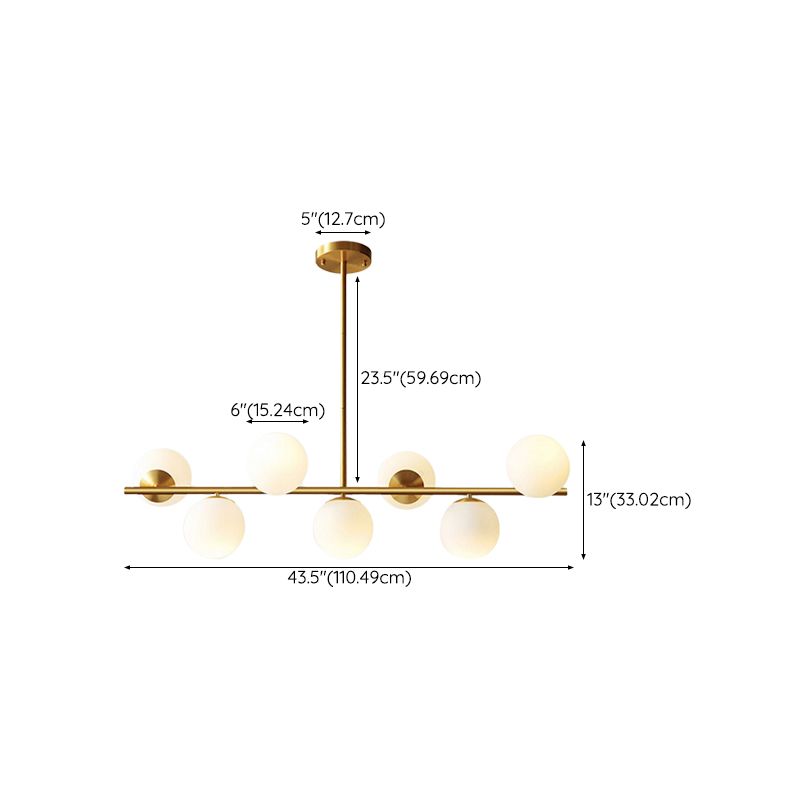 Golden Island Lamp Modern Copper Island Hanging Lamp with Glass Shade for Dining Room
