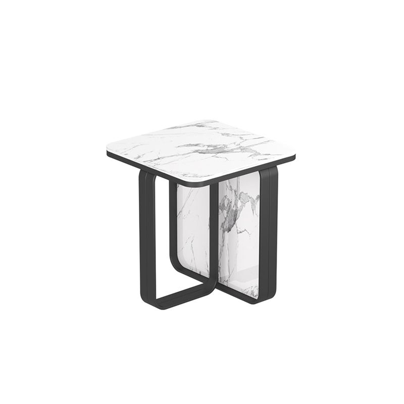 Modern Rectangular Stone Side End Table with Metal Abstract Leg