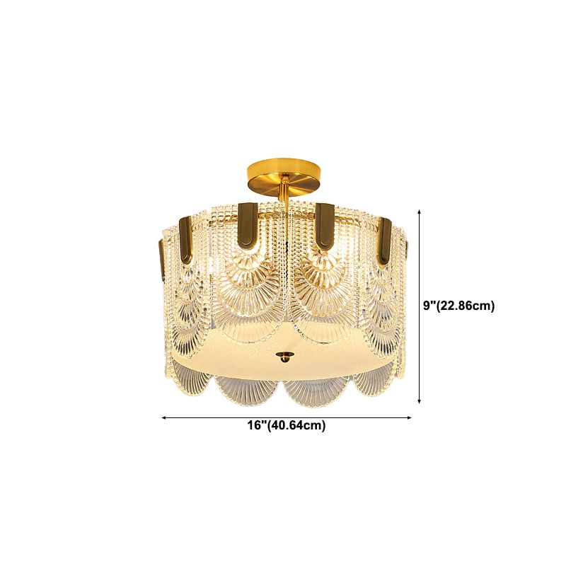 Modern Semi Flush Mount Light Glass Light Fixture in Brass for Living Room