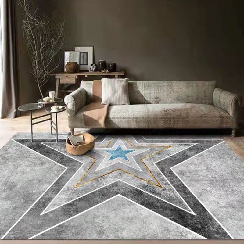 Grey Modern Rug Polyester Irregular Fringe Rug Washable Rug for Home Decor