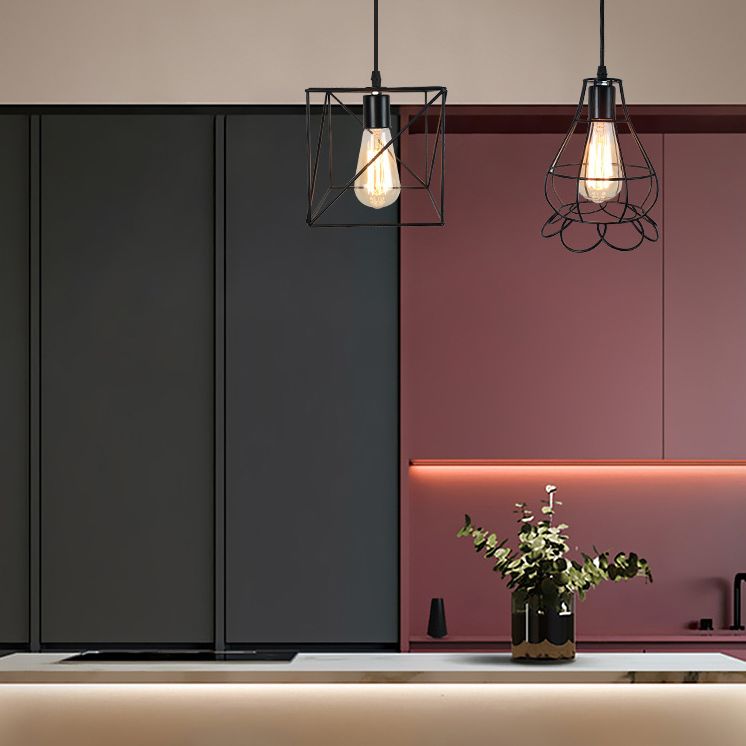 1-Light Cage Shade Pendant Light Vintage Industrial Style Metal Pendant Light for Dinning Room