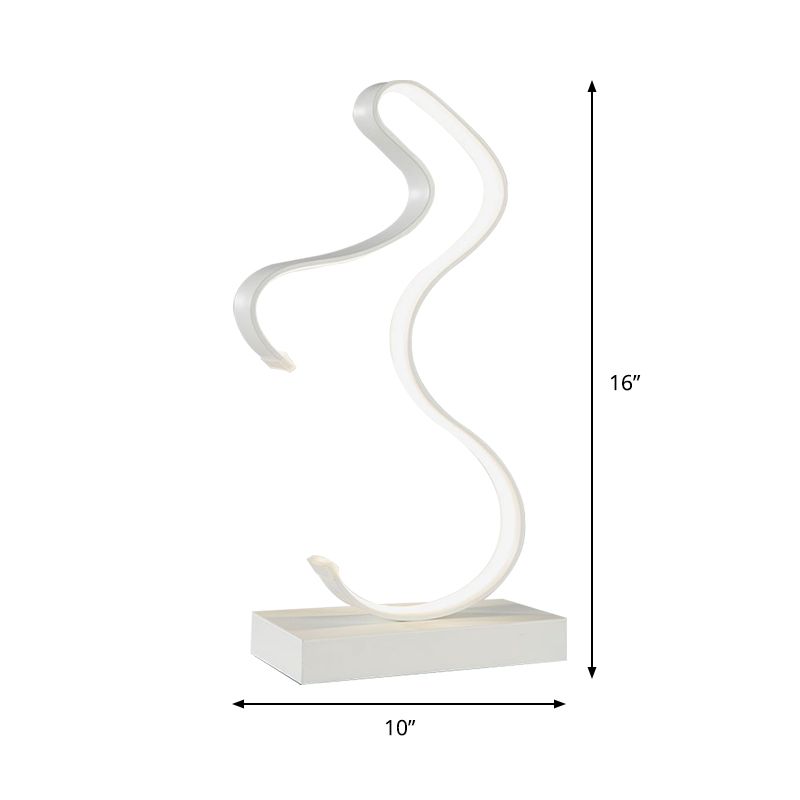 Curvy Acrylic Task Lighting Minimalism LED White Small Desk Lamp in White/Warm Light for Bedroom
