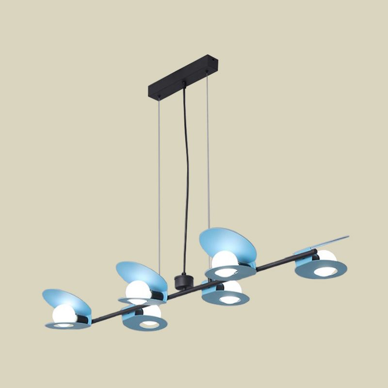 Mussel Metallic Island Ceiling Light Modernist 6 Bulbs Blue and Black Hanging Lamp Kit for Dining Room