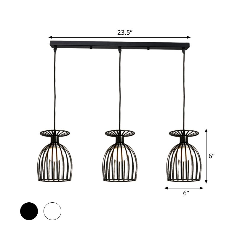 Weinglas Metallanhänger Leuchte mit Käfig Schatten Industrial 3 Leuchten Esszimmer Deckenleuchte in Schwarz/Weiß
