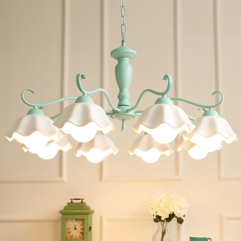Modern Macaron Style 8-ligths Chandelier Lamp Flower Shade Simplicity Pendant Light for Bedroom