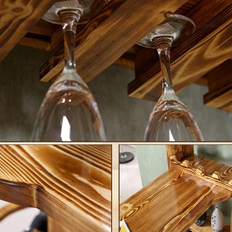 Brown Pine Wood Bistro Table with Wine Holder Pub Table for Home