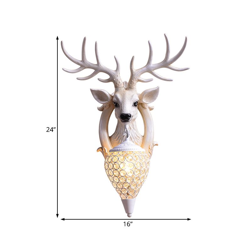 1 Licht klares schräges Kristallleuchter ländliches weißes/braun/schwarz-weißes Wasserdrop-Schlafzimmer-Wandbeleuchtung mit Faux-Elch-Rückenplatte, 16 "/24" w