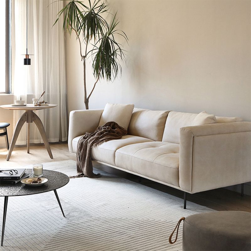 Modern Faux Leather Cushions Sofa Loose Back Tuxedo Arm Living Room Seating