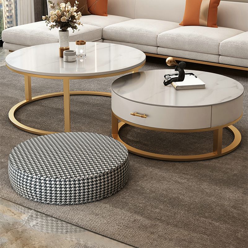 Frame Coffee Table White Slate Cocktail Table with Storage Drawers