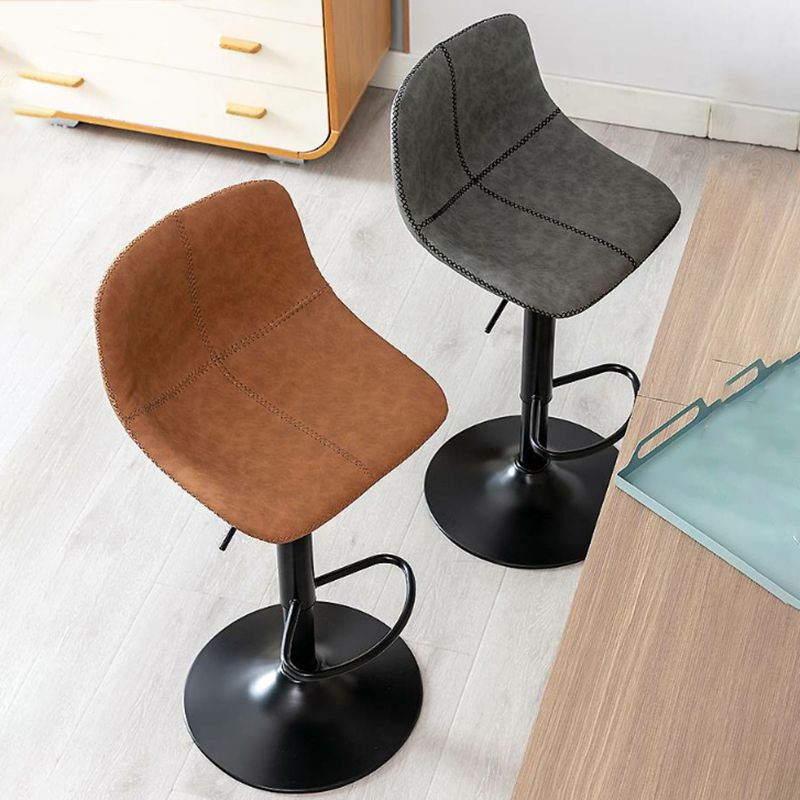 Modern Home Adjustable Height Barstool Matte Finish Leather Swivel Stool