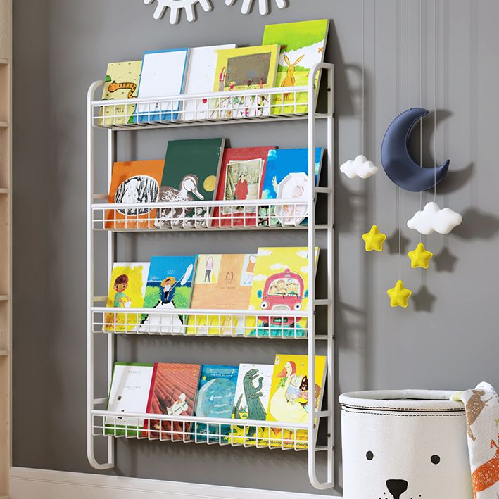 4.57"W Bookshelf Contemporary Style Wall Mounted Pure White Bookcase for Study Room