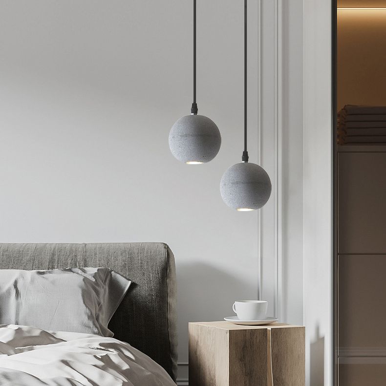 Grey Spherical Shape Pendant Lamp Modern Minimalist Cement Hanging Lamp for Living Room