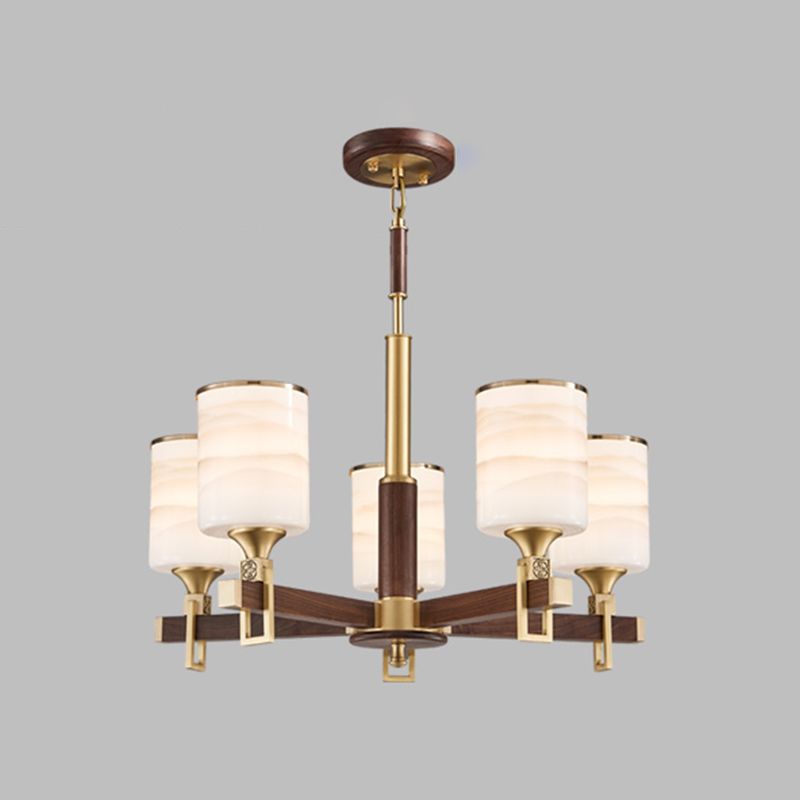 Cylinder Chandelier Light Fixtures Modern Multi-Head Brown Chandelier Pendant Lamp with Glass Shade