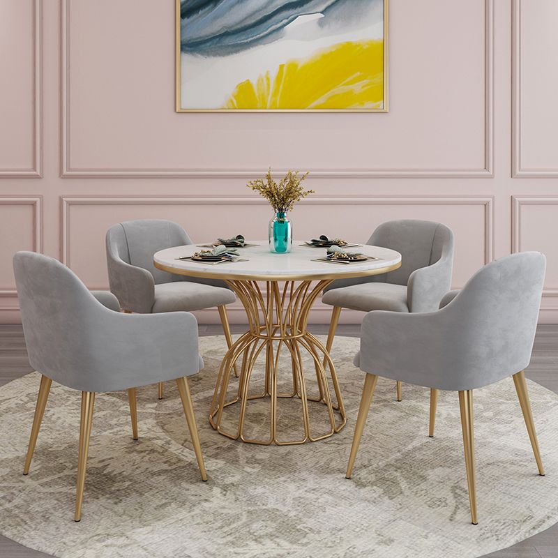 Metal Traditional Luxury Round Table Sintered Stone Top Table with Pedestal Base