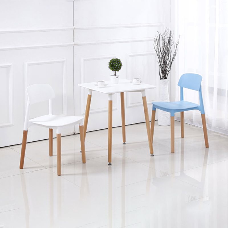 Home Plastic Armless Dining Chair Open Back Dining Side Chairs with Wood Legs