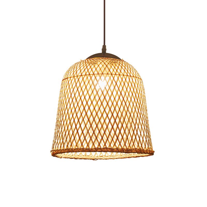 Bell Restaurant Pendant Light Bamboo Single-Bulb Contemporary Suspension Light in Wood